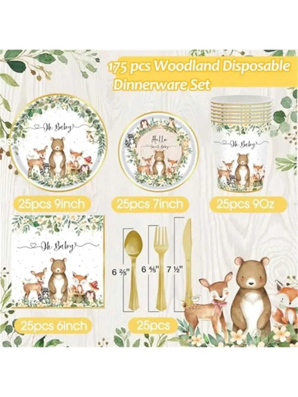 Woodland Baby Shower Plates Napkins Cups Safari Animal Party Tableware Set